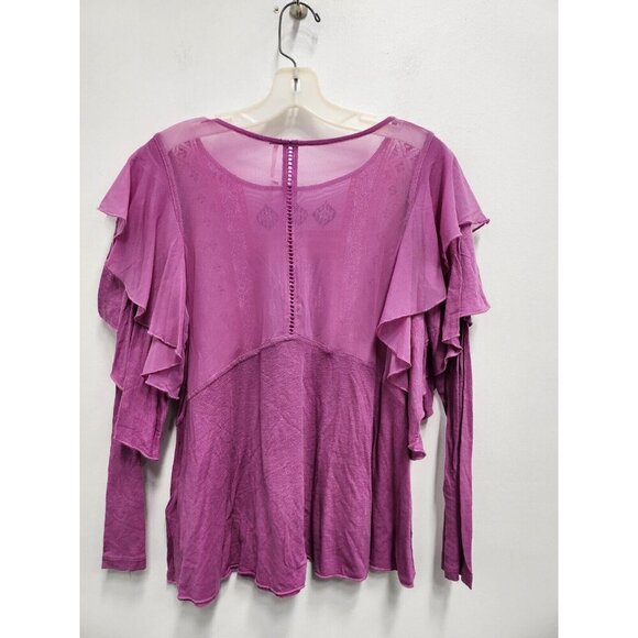 Free People Womens La Cienega Top Small Wisteria Purple Embroidered Sheer BOHO - Picture 11 of 12
